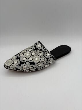*ONE LEFT SHOE* Tory Burch Elora Black White Silver Flat Mule Size 8 Replacement